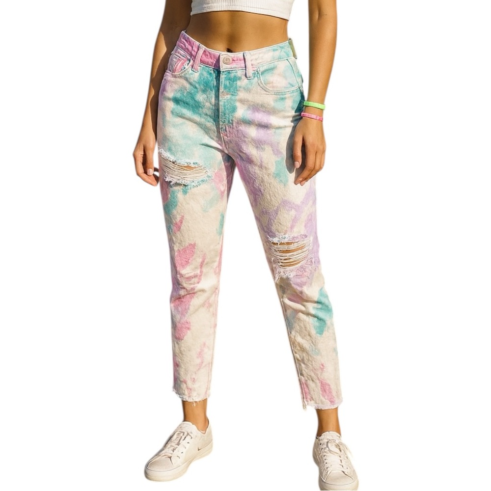 Carmar LA Tie Dye Distressed Skinny Jeans Size 25 Pastel Ripped Denim Festival